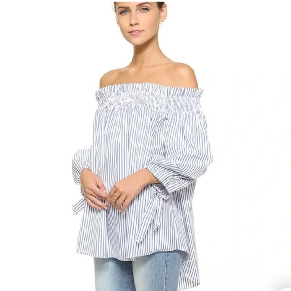 Caroline Constas LOU Off The Shoulder Striped Top